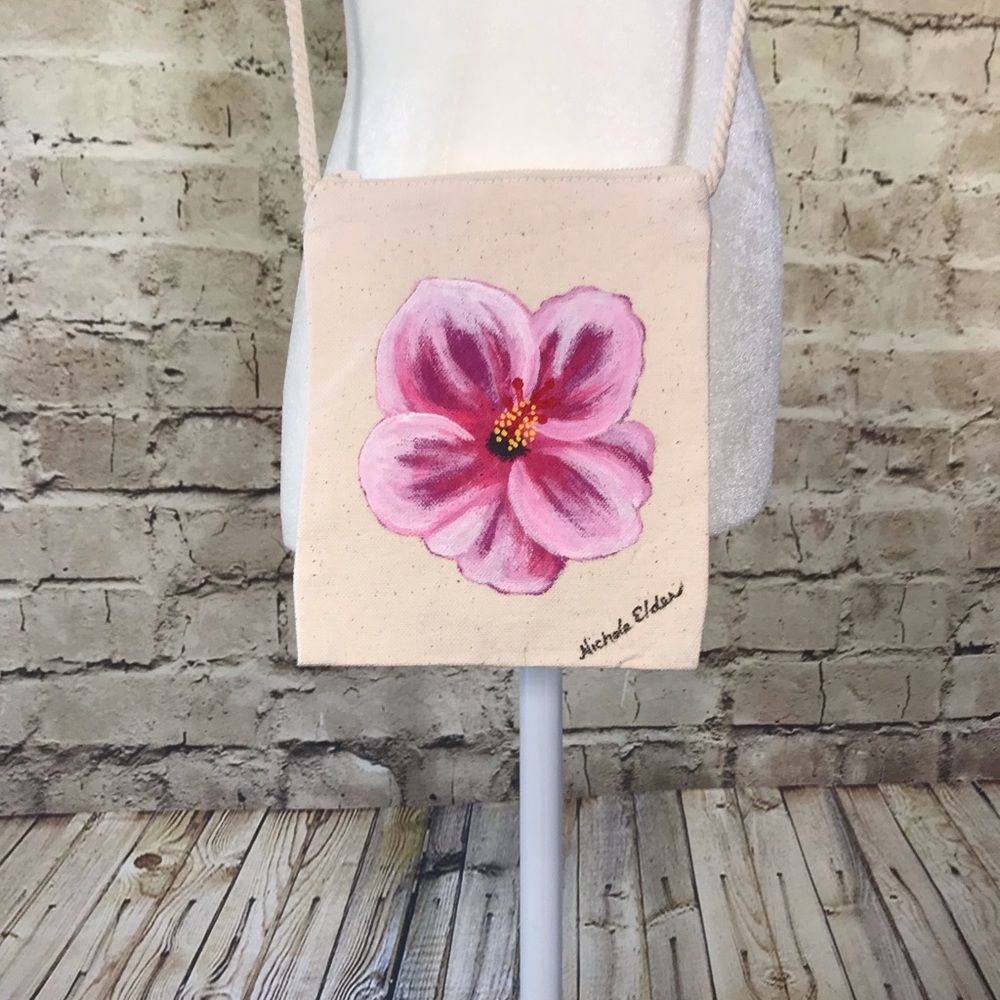 Small Canvas Purse with Hand Painted Hibiscus
